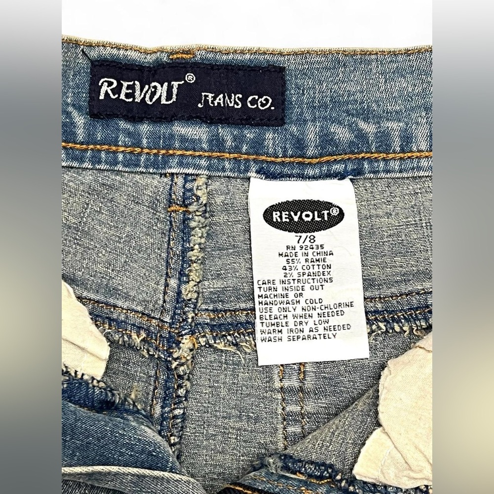 Revolt Jeans Blue Embroidered Denim Mini Skirt with Fringe Belt - Picture 2 of 8